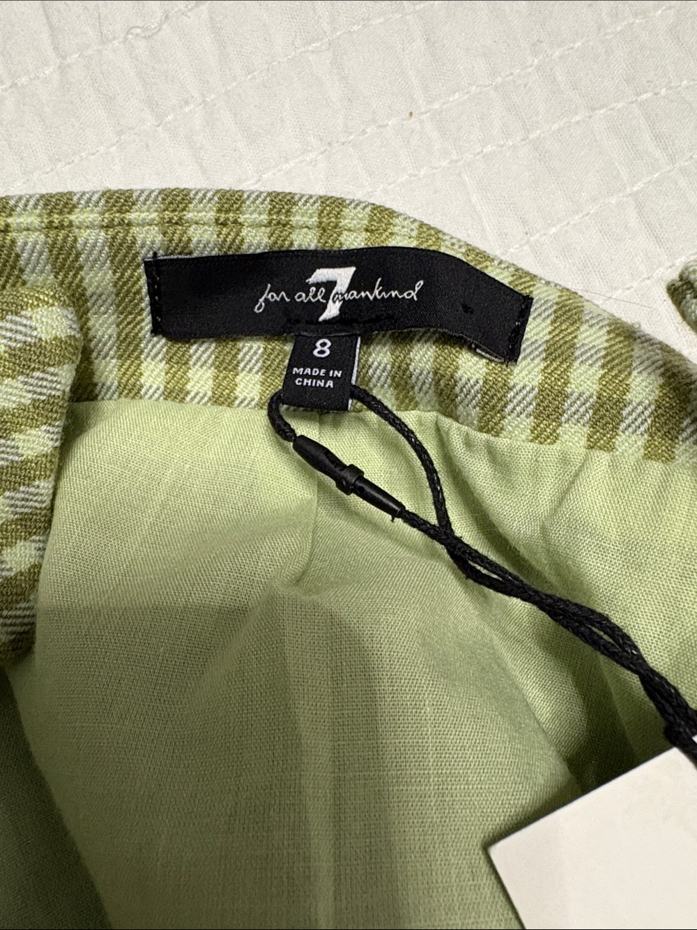 2 Piece Set-7 For All Mankind Olive Gingham Tie-Detail Crop Top & Mini Skirt - Picture 12 of 14